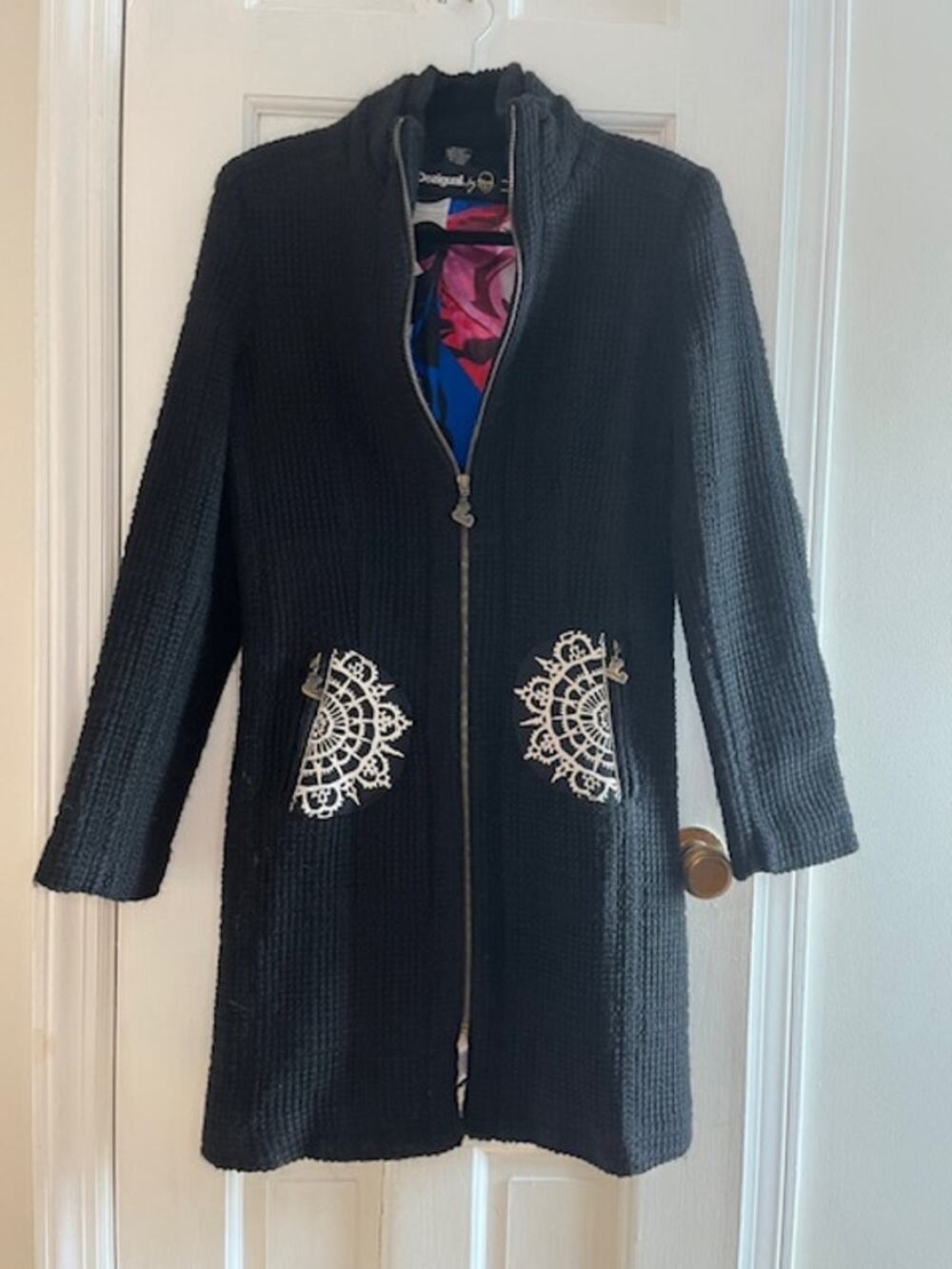 Desigual L’Adoration Long Black Wool Coat Sz 42